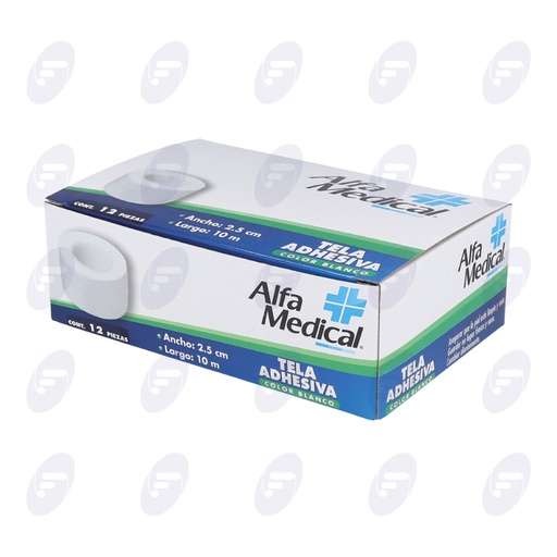 [155544] TELA ADHESIVA BLANCA ALFA MEDICAL 2.5CMX10 MTS CAJA C/12 PZ